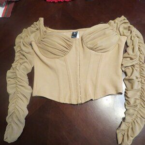 Tan Sheer Long sleeve with Corset Crop Top